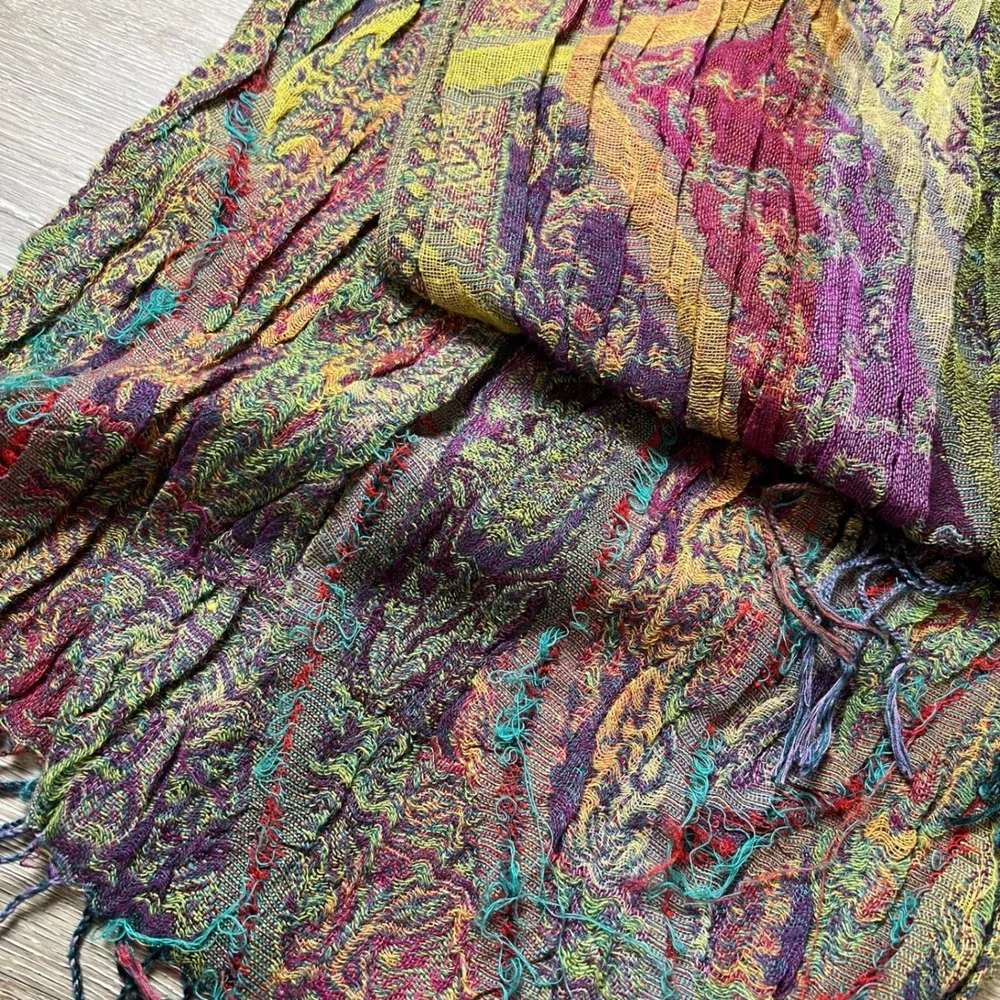 Coogi style Scarf Women OS Multicolor Paisley Tiered Ruffle Boho Fringe Pashmina